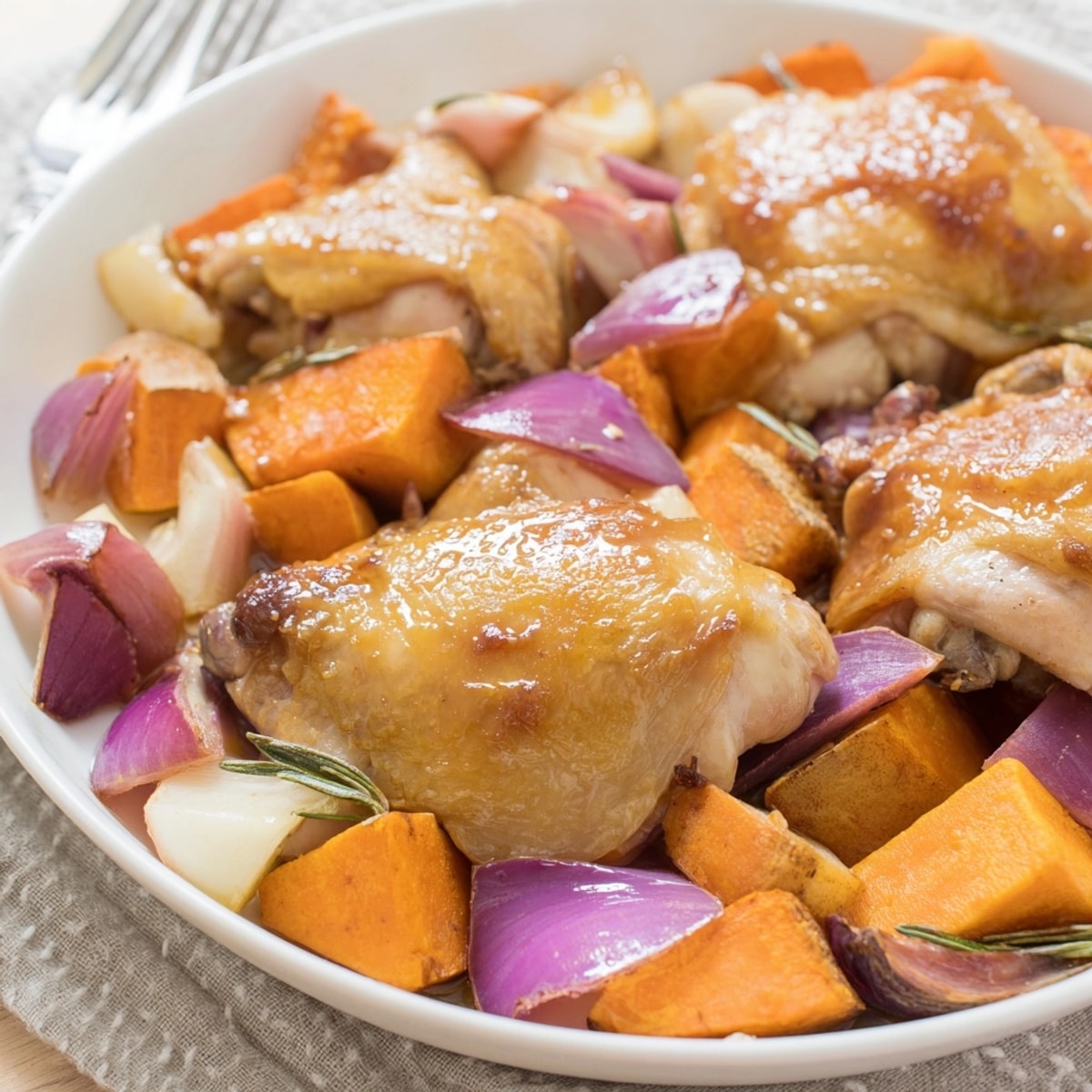 Golden Honey-Glazed Chicken with Roasted Root Vegetables, savory and sweet, fresh out of the oven.