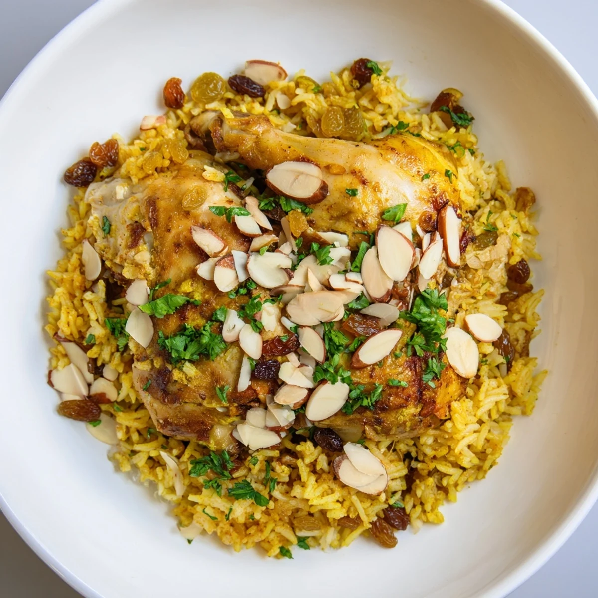 Golden saffron chicken and rice pilaf, a warm, inviting one-pot meal with savory, tender chicken.