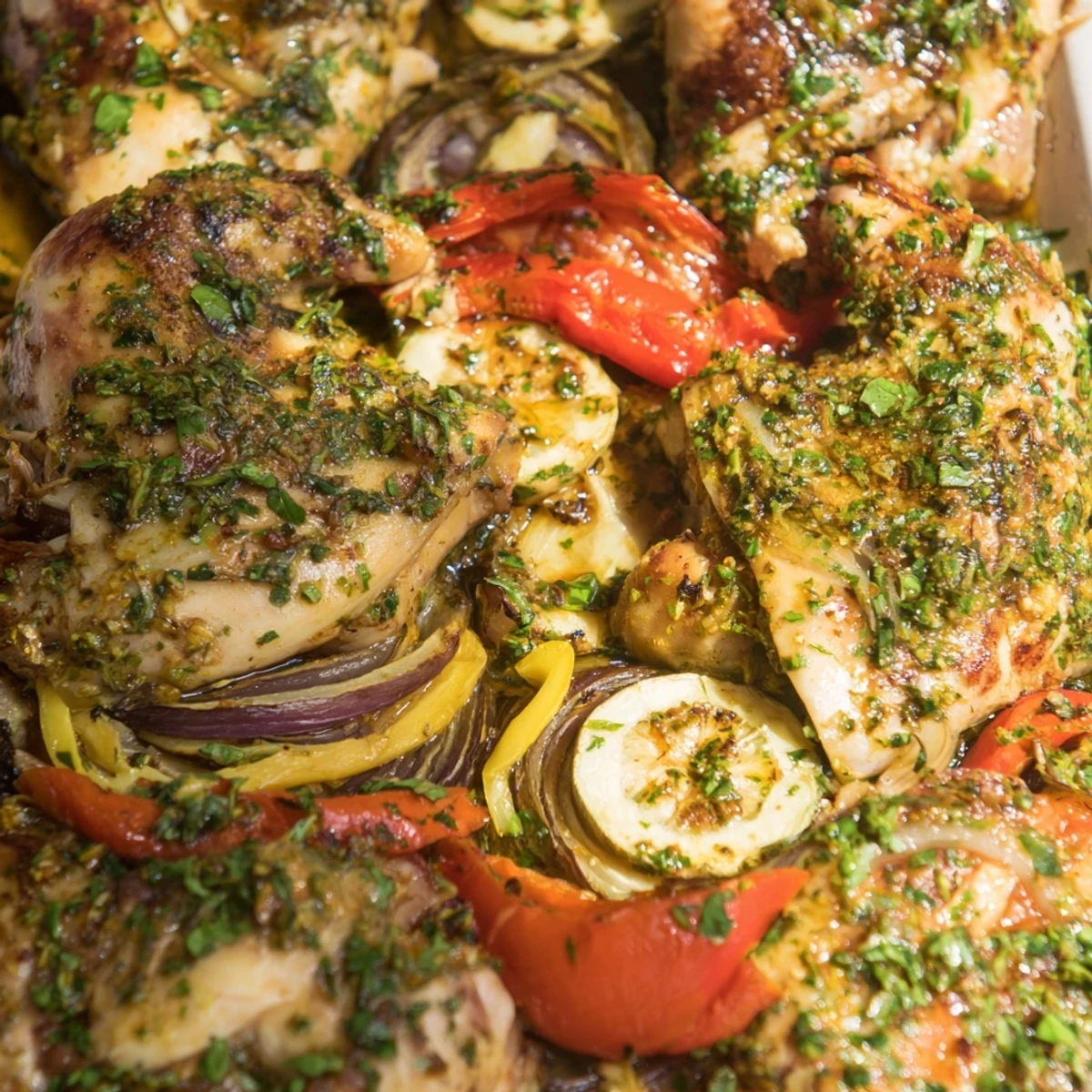Tender Basil-Soft Chicken and Veggie Sheet Pan Dinner with vibrant roasted vegetables and juicy chicken.