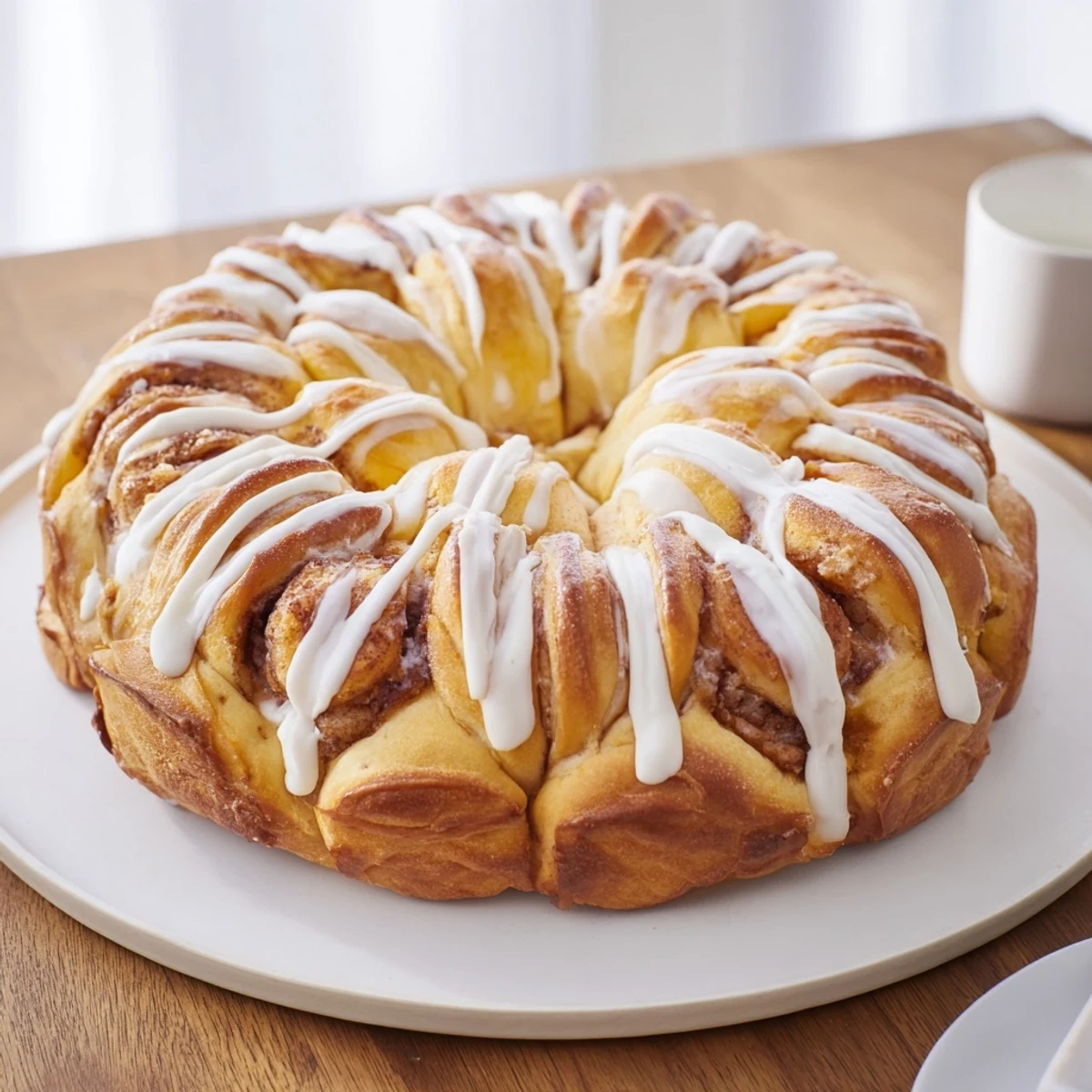 A freshly baked Giant Snowflake Sweet Roll, glistening with sweet icing, for a holiday breakfast.