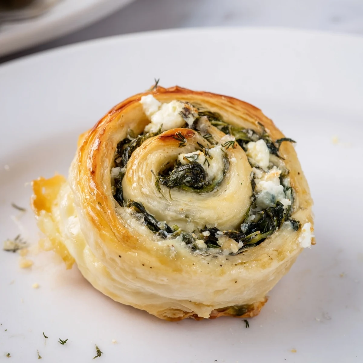 Golden-brown Savory Spinach Feta Pinwheel Spirals, smelling fresh-baked, perfect for a party snack.