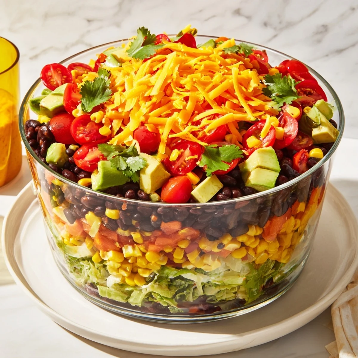 See the beautiful Southwest Sunset Palette salad: black beans, corn, and avocado create a tasty contrast.