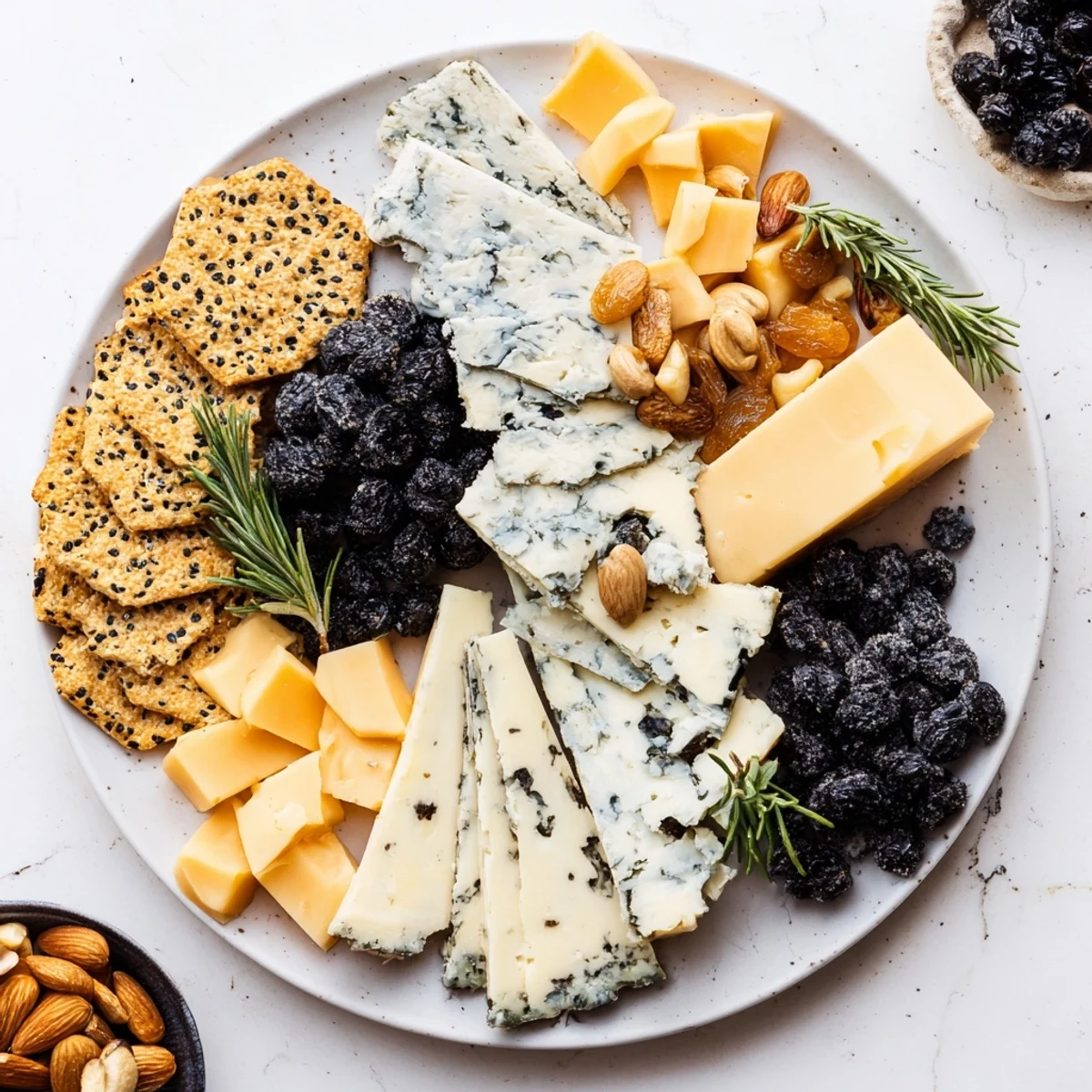 Crescent Moon & Stars Cheese Board: A vibrant photo depicts a delicious appetizer with cheese stars and black crackers.