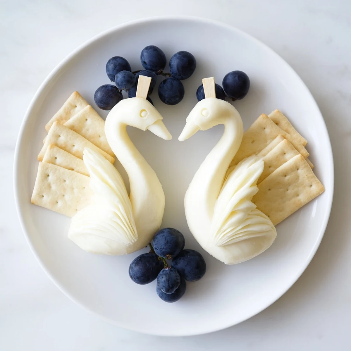 Visualize the elegant appetizer, the Swan Lake Board, a showstopping cheese and fruit platter.