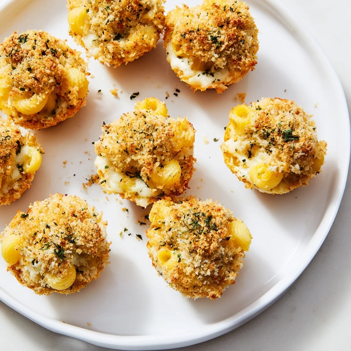 Golden-brown Tinis Mac and Cheese muffins bubbly from the oven, offering a perfect crusty bite.
