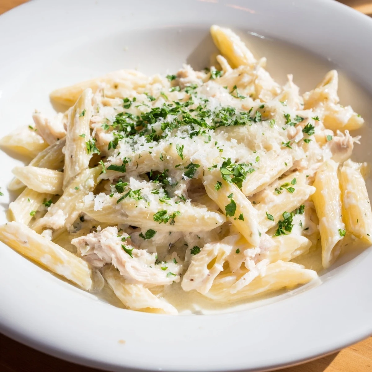 Delicious, creamy Tinis Chicken Pasta with tender chicken and perfectly cooked penne in a rich sauce.