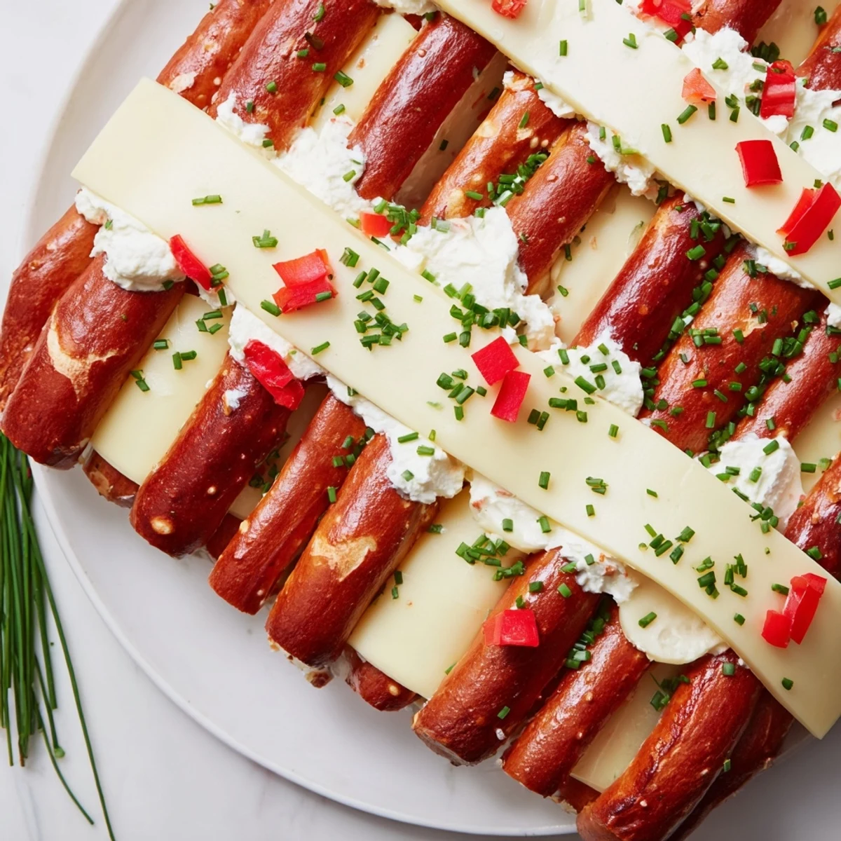 A visually enticing Rustic Log Cabin appetizer with stacked pretzel logs and cheesy details, perfect for sharing.