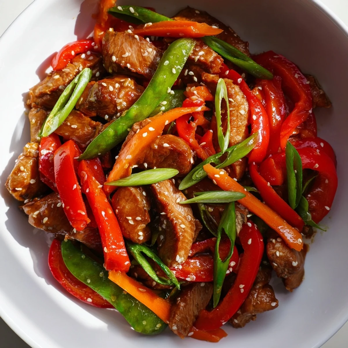 Quick and easy sweet teriyaki pork stir-fry, perfect for a weeknight dinner, with a glossy sauce.