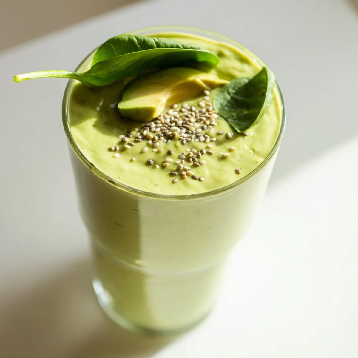 Spinach Avocado Smoothie, a bright green, creamy drink, ready to blend and enjoy.