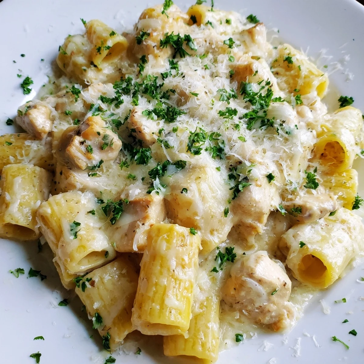 Golden, bubbly Chicken Alfredo Bake, a warm and creamy casserole loaded with pasta and cheese.