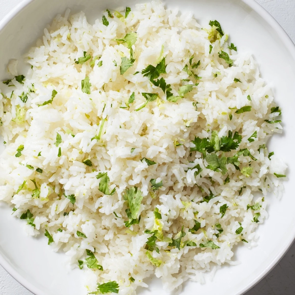 Steaming Cilantro Lime Rice: A close-up of fragrant white rice with fresh herbs and lime.