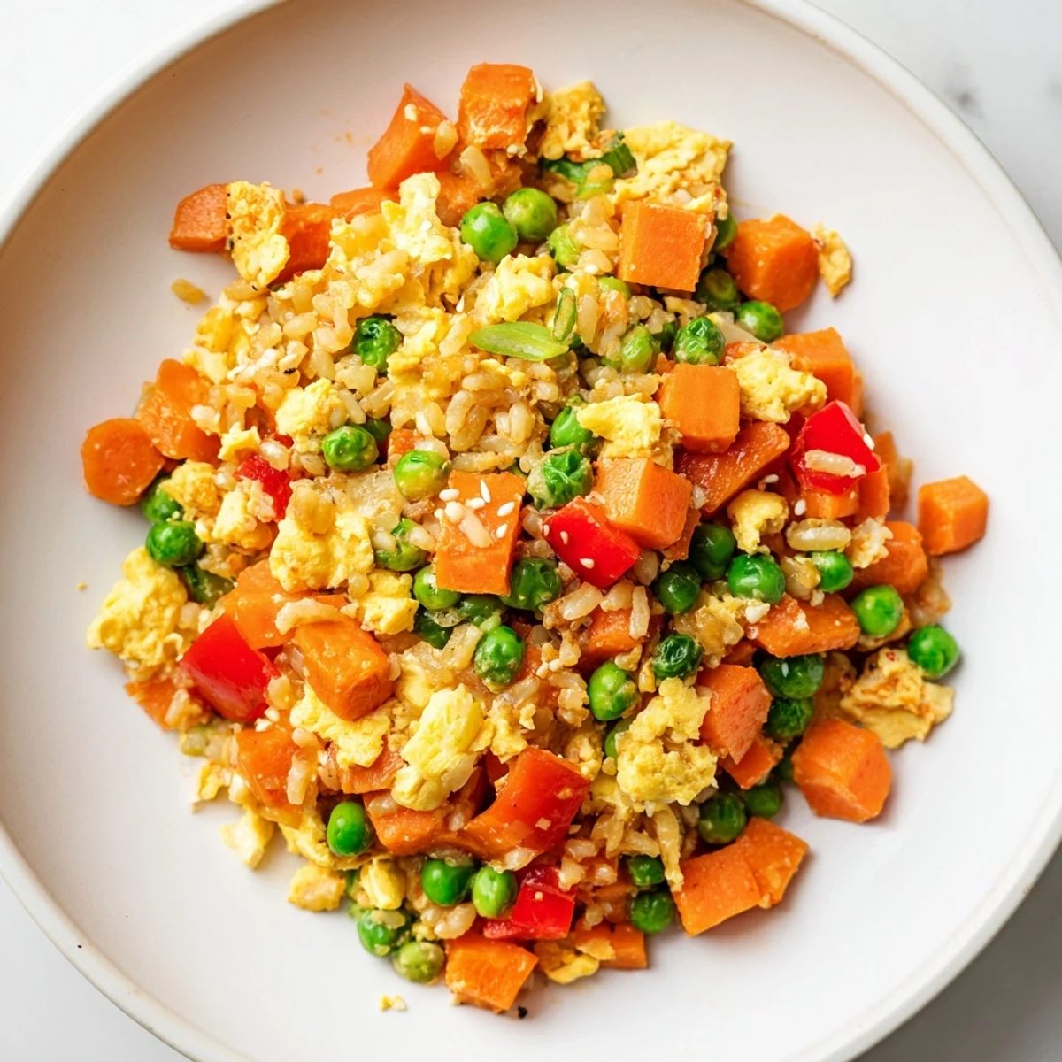 Golden, fluffy Egg Fried Rice with colorful vegetables and savory soy sauce, perfect for dinner.