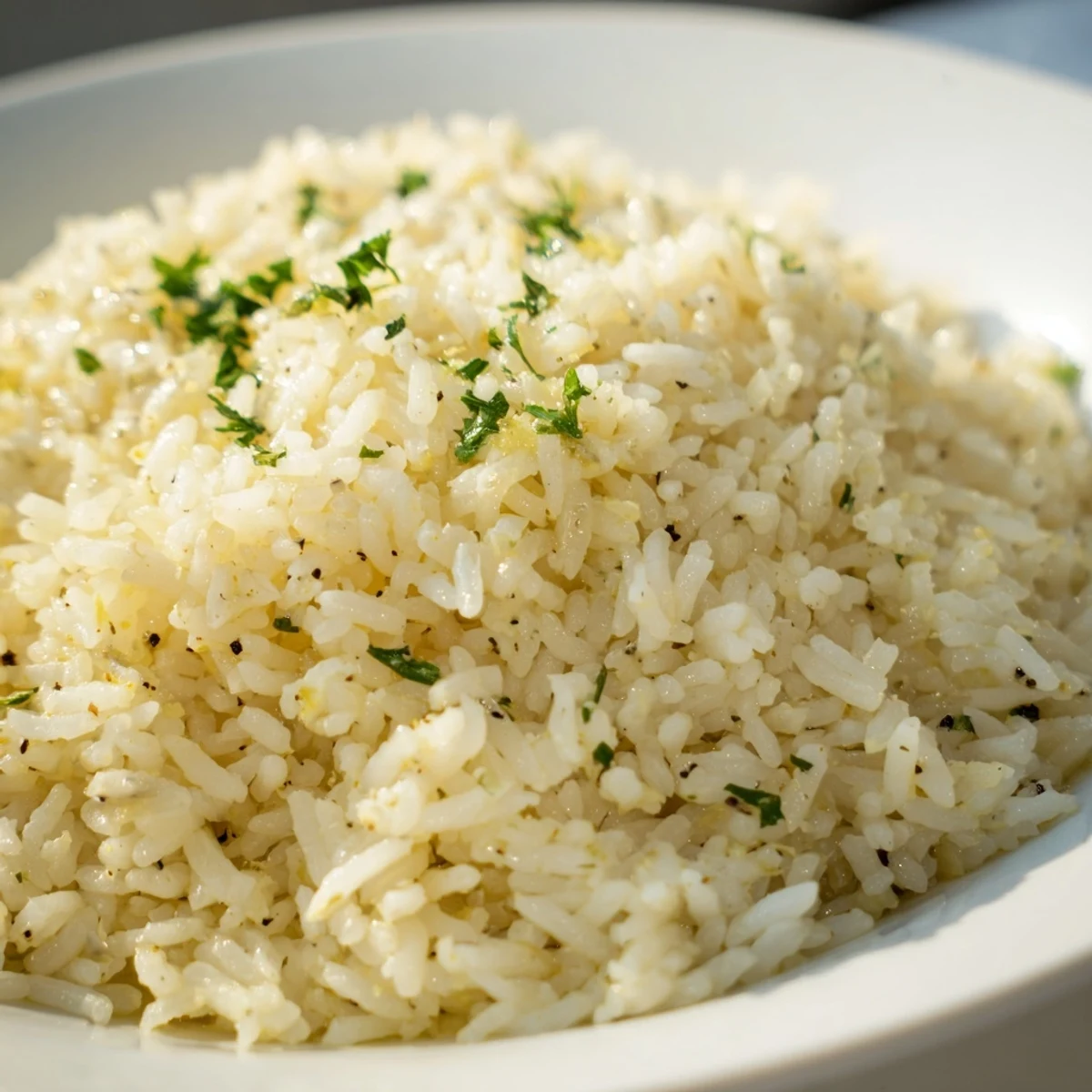 A steaming bowl of Garlic Butter Rice: savory, garlicky, and delightfully aromatic, a comforting favorite.