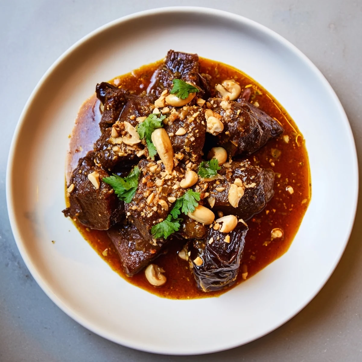 A steaming bowl of Moroccan Lamb Tagine, full of tender lamb and sweet prunes.