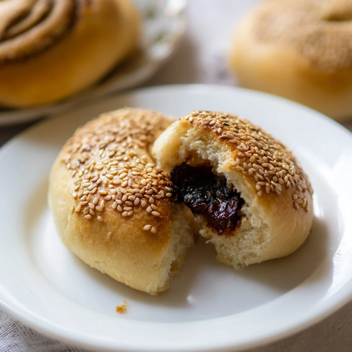 Freshly baked Palestinian Kahk cookies, golden with sesame seeds, presented on a cooling rack.
