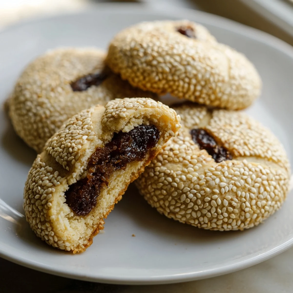 Plated Palestinian Kahk cookies, a Middle Eastern delight, perfect with coffee or tea.