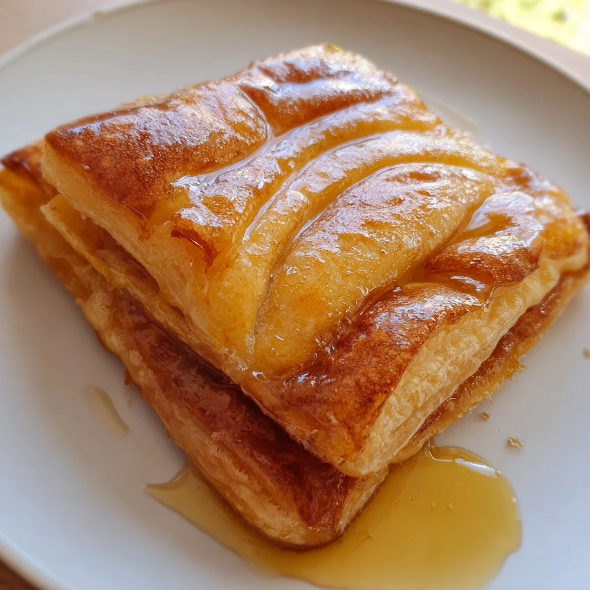 Flaky, golden-brown Moroccan Msemen pastry, perfect for breakfast, served warm with honey.