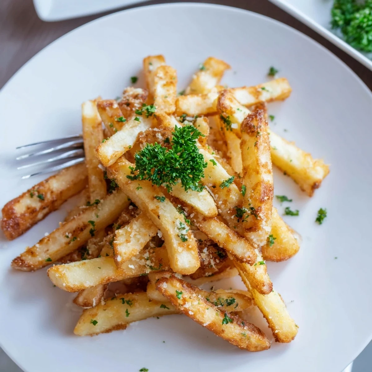 Homemade Truffle Parmesan Fries arranged on a baking sheet, showcasing a perfect balance of crispy texture and savory flavor.