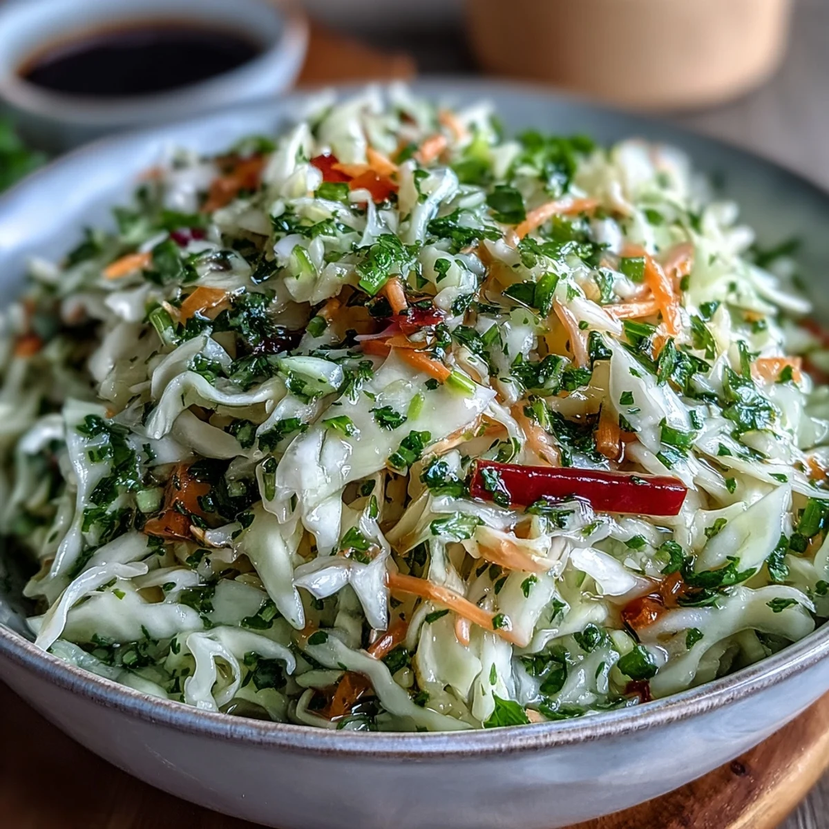 Vibrant sauerkraut slaw with crunchy vegetables, ready to serve as a zesty side dish.