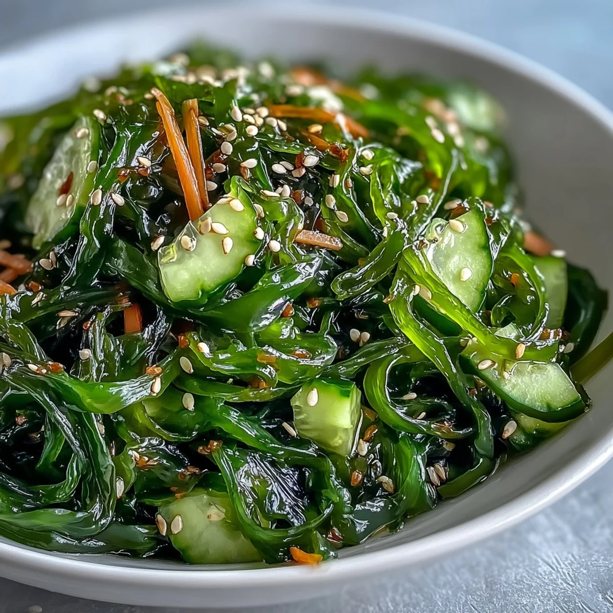 A colorful Japanese-inspired seaweed salad, perfect for a light appetizer.
