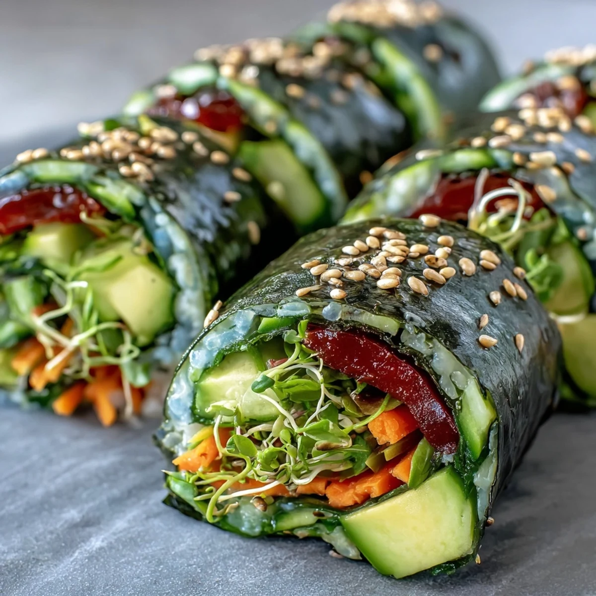 Perfectly rolled nori treats packed with vibrant veggies, ideal for light lunches.