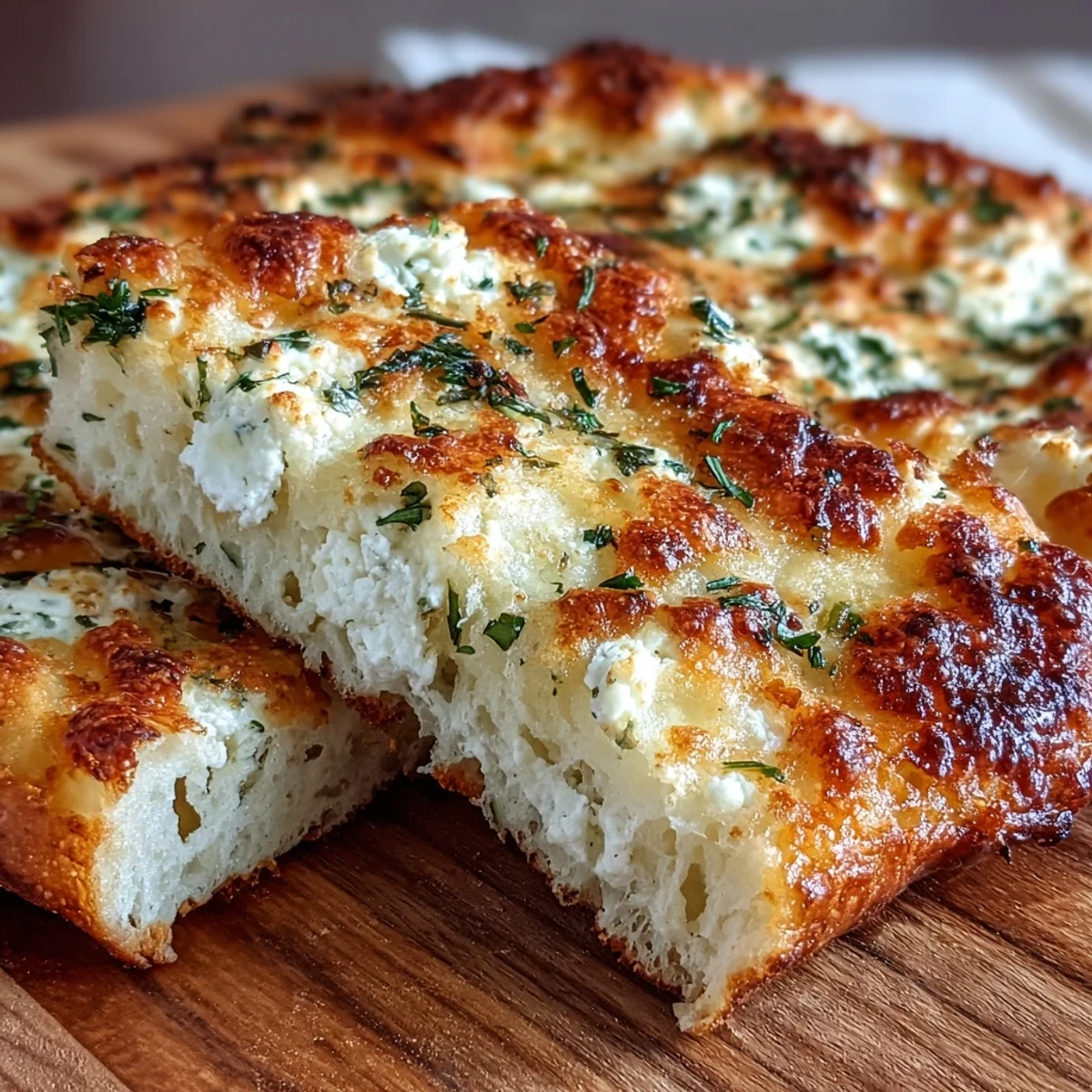 Four warm Fluffy Cottage Cheese Flatbreads on a rustic board, perfect for wrapping fresh veggies or meats.
