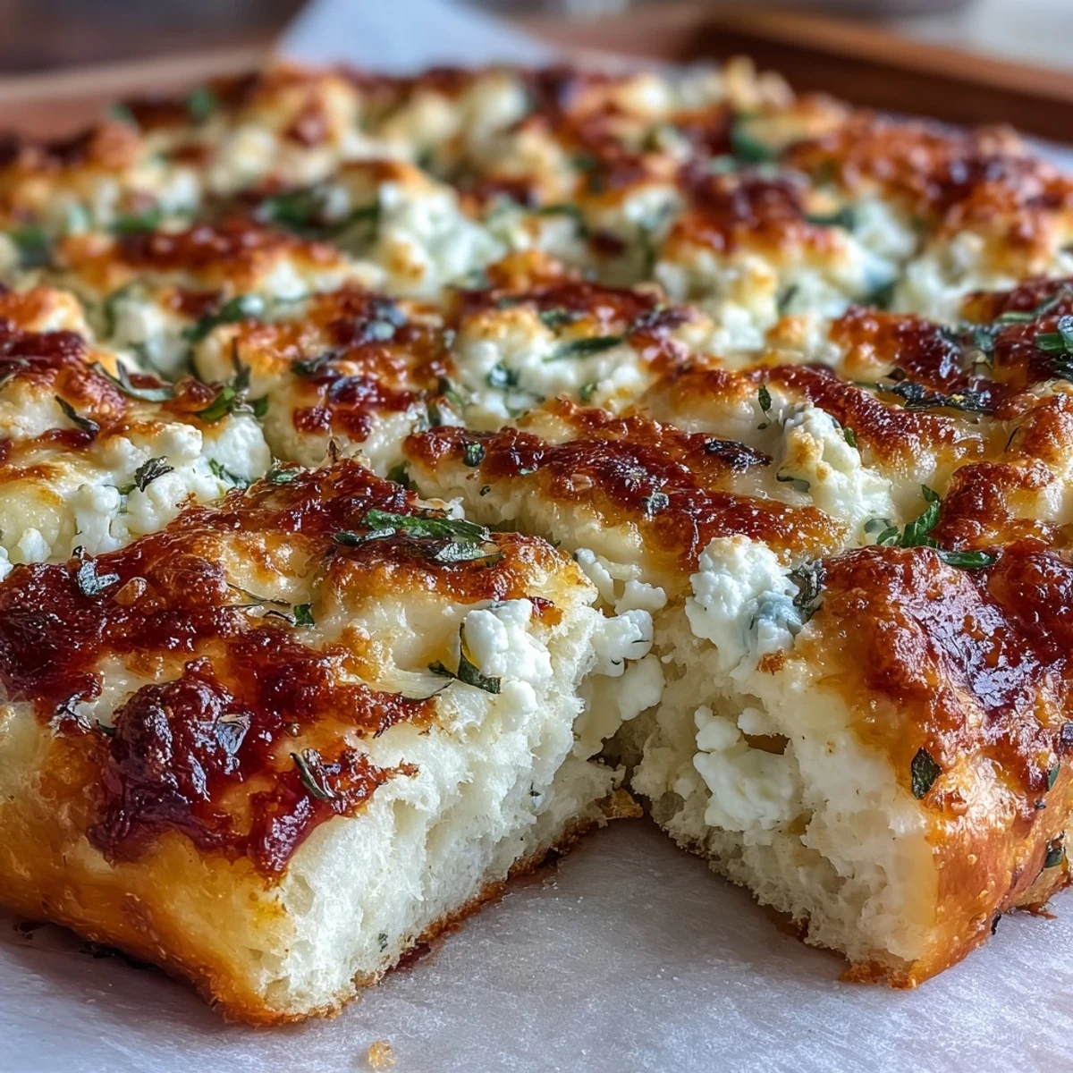 Thick, soft Fluffy Cottage Cheese Flatbread cooling on a rack, showcasing a tender crumb and speckled herbs.