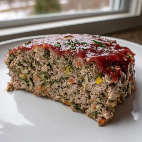 Herb-sprigged turkey meatloaf, glistening with glaze, ready to slice and serve for dinner.