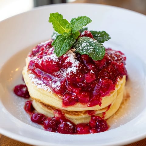 Fluffy Brunch Board: Pancake Stack, with a vibrant berry holly topping, ready to serve and enjoy.