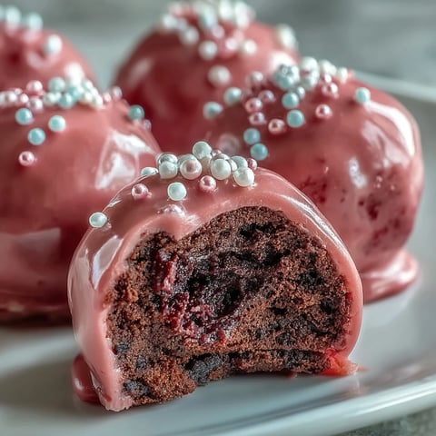 Freshly dipped Oreo Truffle Balls with a vibrant pink candy coating, resting on parchment paper.