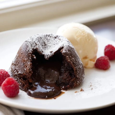 Warm, gooey dark chocolate lava cakes, dusted with powdered sugar and ready to eat.
