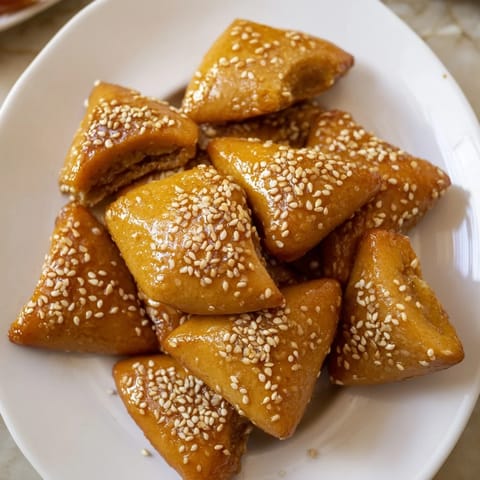 A warm close-up of Tunisian Makroudh, highlighting the spiced date filling and the semolina crust's texture.