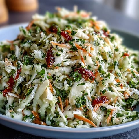 Crisp, tangy sauerkraut slaw featuring colorful vegetables and a bright vinaigrette dressing.