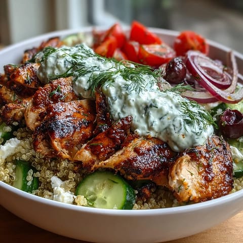 Juicy grilled lemon-herb chicken slices over quinoa, with olives and parsley, perfect for healthy meal prep.
