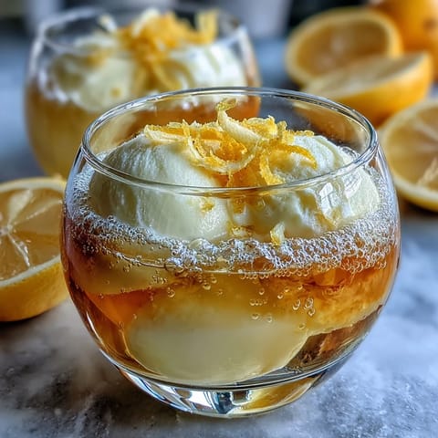 Elegant Limoncello Sorbet Float with Sparkling Water, served with a spoon and straw for easy enjoyment.