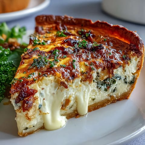 Golden quiche with tender asparagus spears and creamy Brie cubes, baked in a flaky crust for a festive brunch centerpiece.
