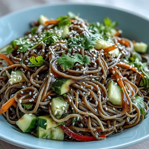 Cold Soba Noodle Salad with Sesame Ginger, a colorful bowl perfect for summer lunch.