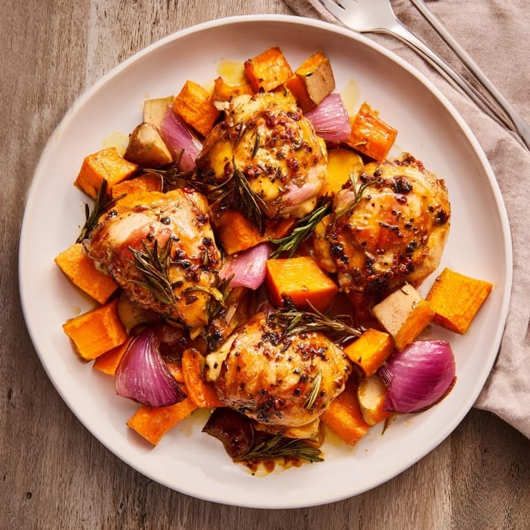 Aromatic Honey-Glazed Chicken and Roasted Root Vegetables, a simple yet flavorful gluten-free meal.