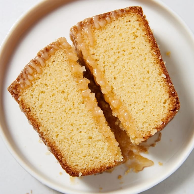 Deliciously moist golden honey pound cake, fresh from the oven, releasing a sweet and inviting aroma.