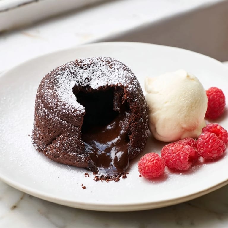 Delicious and decadent cocoa-warm dark chocolate lava cakes, best served fresh and hot.
