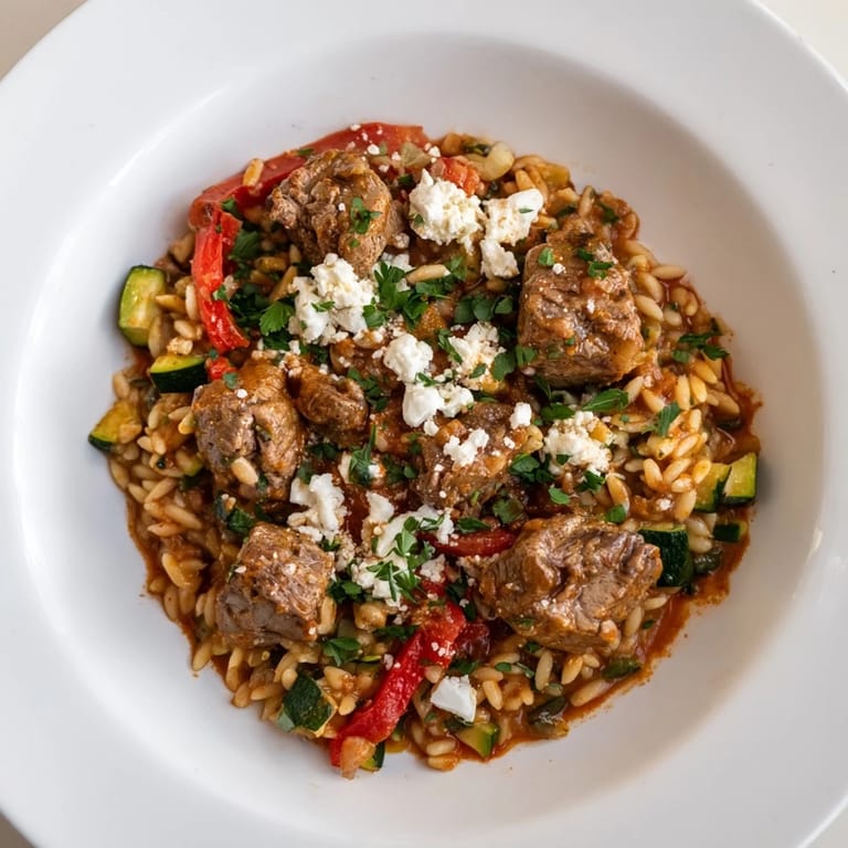 Tender lamb cubes and orzo are beautifully combined in this Smoky Mediterranean Lamb Supper.
