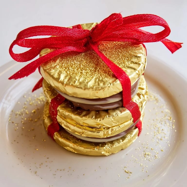Delicious and decorative chocolate gold coin stacks, perfect presentation for special occasion treats.