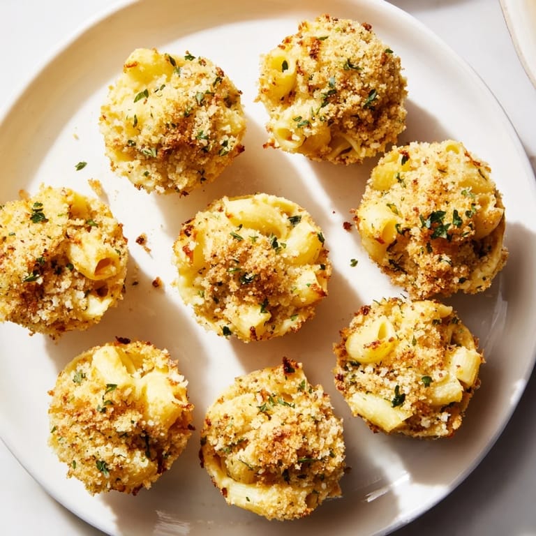 Warm, bite-sized Tinis Mac and Cheese, freshly baked and ready to eat, a perfect comfort food snack.