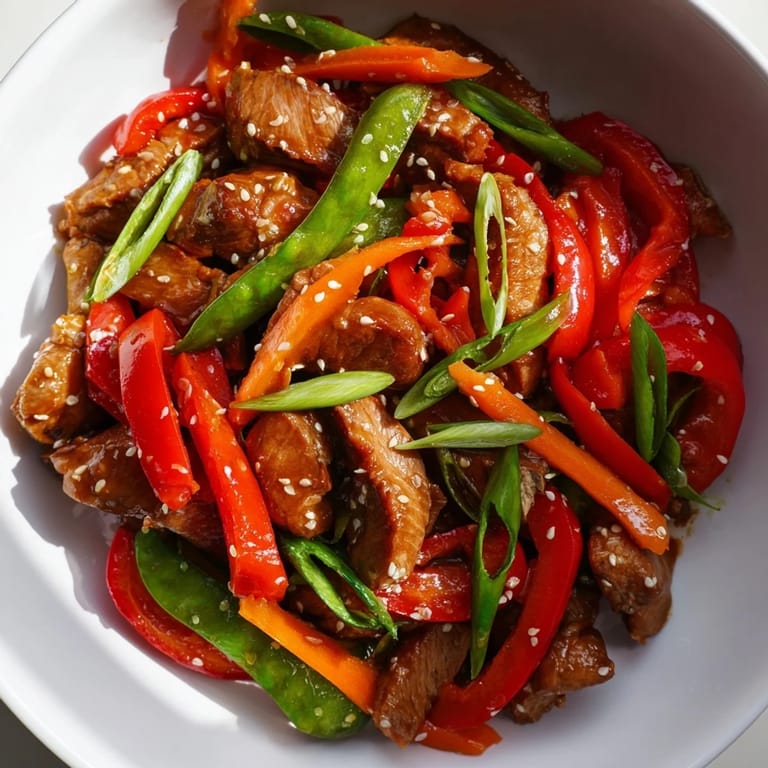Quick and easy sweet teriyaki pork stir-fry, perfect for a weeknight dinner, with a glossy sauce.