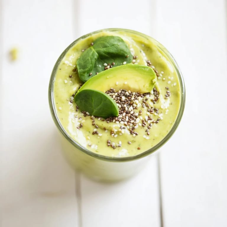 This Spinach Avocado Smoothie showcases a vibrant hue, great for a healthy vegan breakfast option.