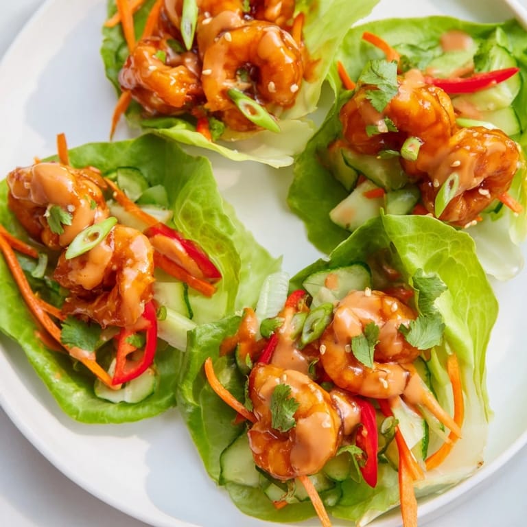 Beautifully arranged shrimp lettuce cups bursting with fresh flavors, perfect for a light meal.
