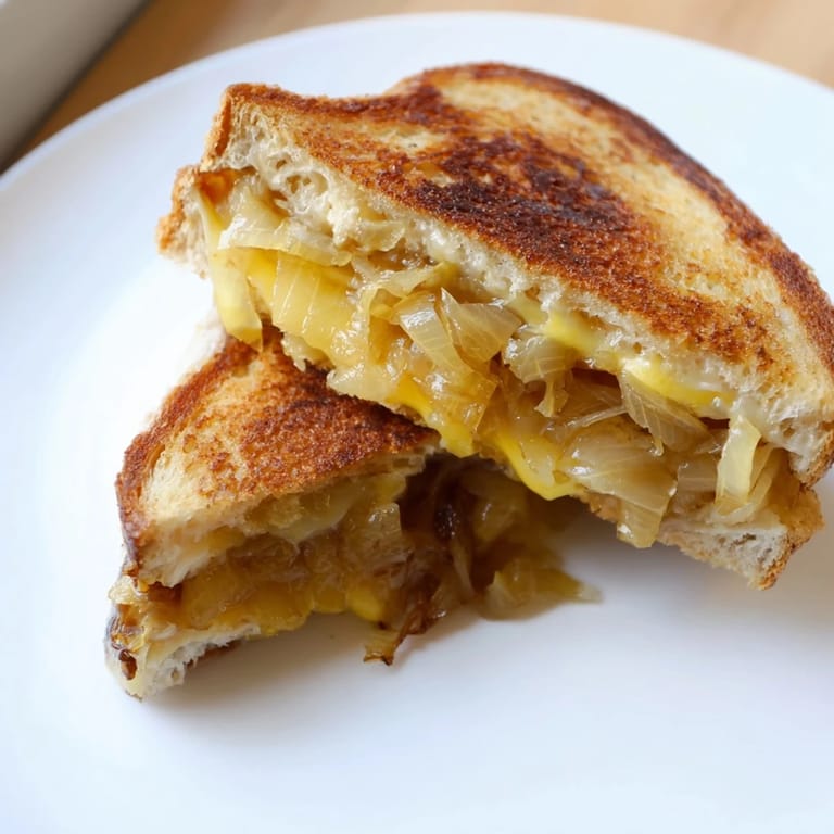 Buttery sourdough, caramelized onions, and Gruyère cheese create a delicious Caramelized Onion and Gruyère Grilled Cheese.
