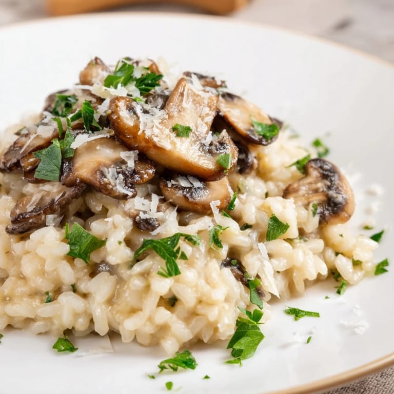 A steaming bowl of mushroom risotto showcasing the creamy texture and earthy mushroom flavors.