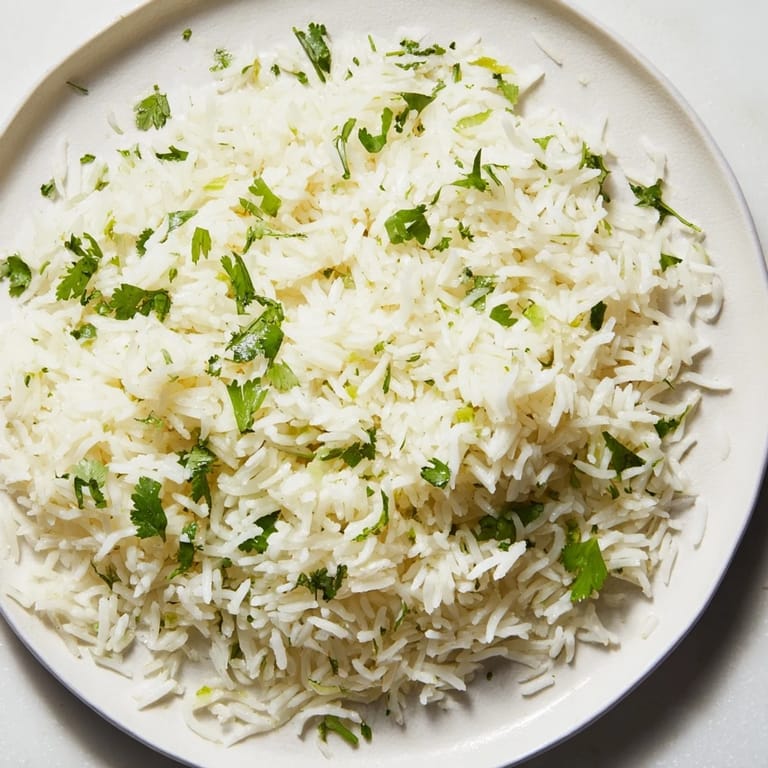 Fluffy Cilantro Lime Rice, vibrant green flecks of cilantro; perfect side dish for tacos or chicken.