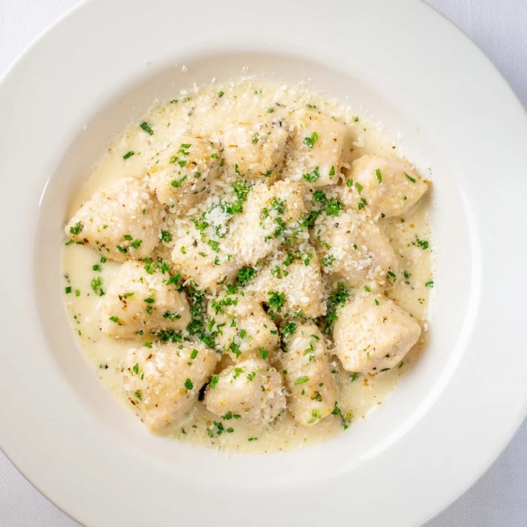 Golden Creamy Garlic Chicken Bites served alongside crusty bread perfect for soaking up the sauce.